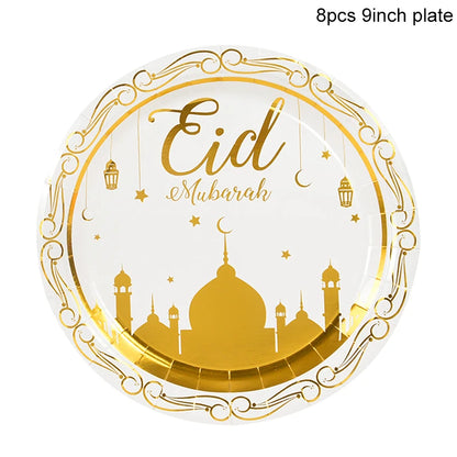 Eid Mubarak Disposable Tableware Gold