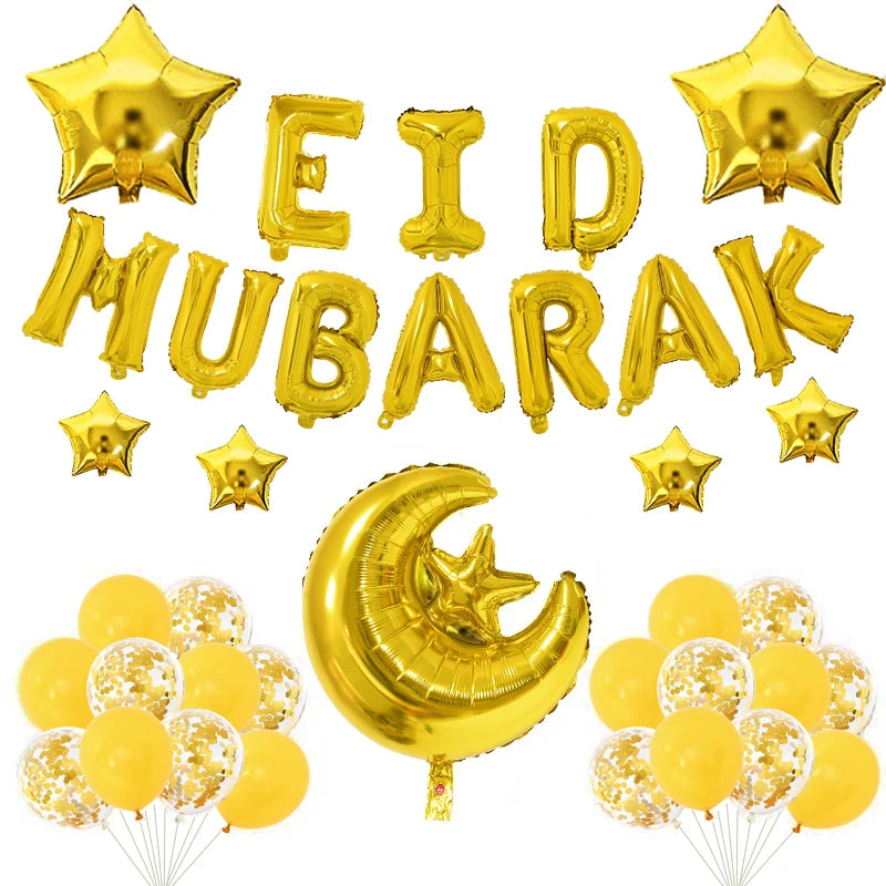 Eid Mubarak Letter Foil Balloons Ramadan Kareem Decorations