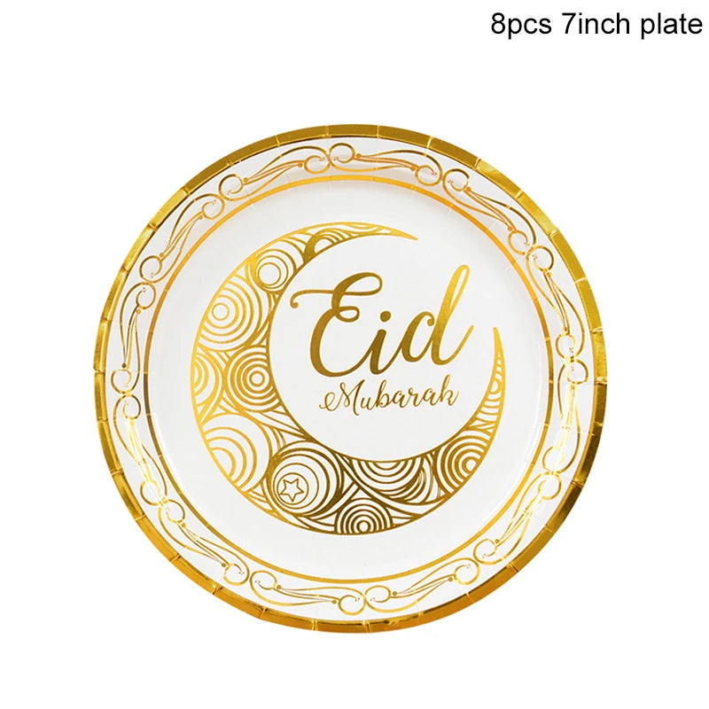 Eid Mubarak Disposable Tableware Gold