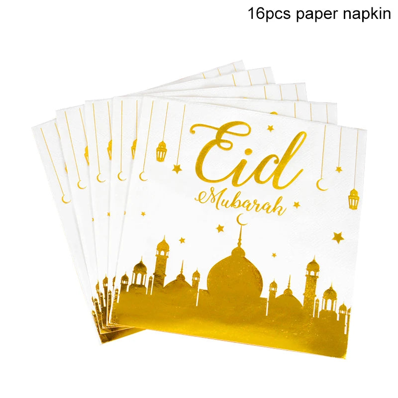 Eid Mubarak Disposable Tableware Gold