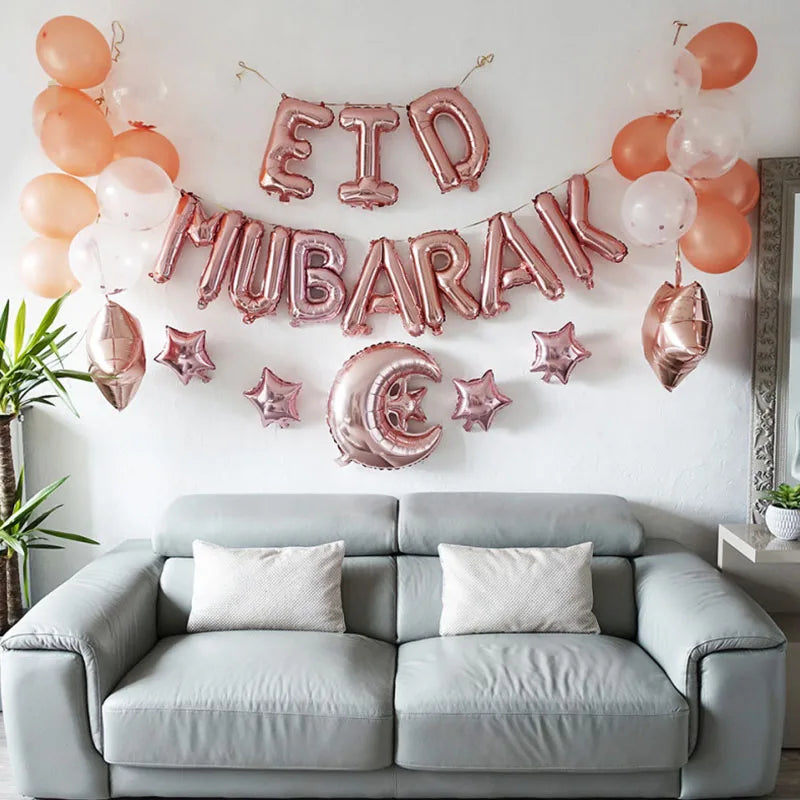 Eid Mubarak Letter Foil Balloons Ramadan Kareem Decorations